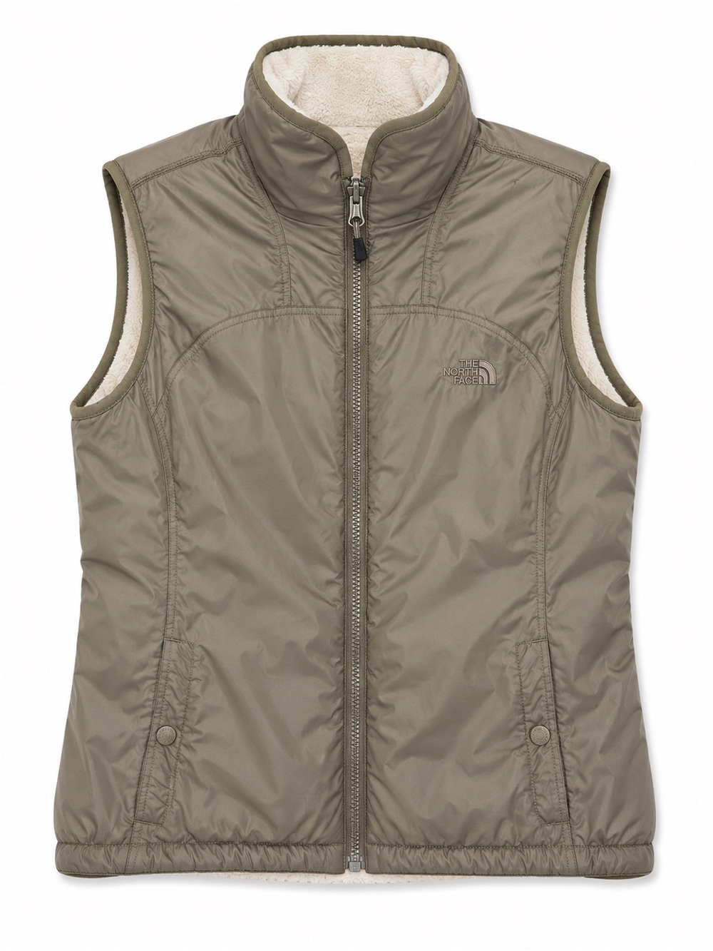 The North Face Olive Green Reversible Fleece-Lined Vest